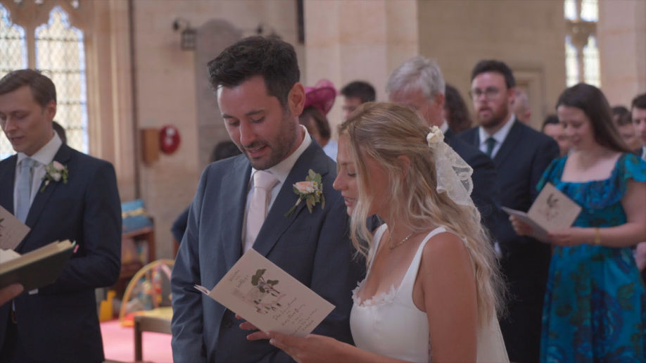 bride and groom singing